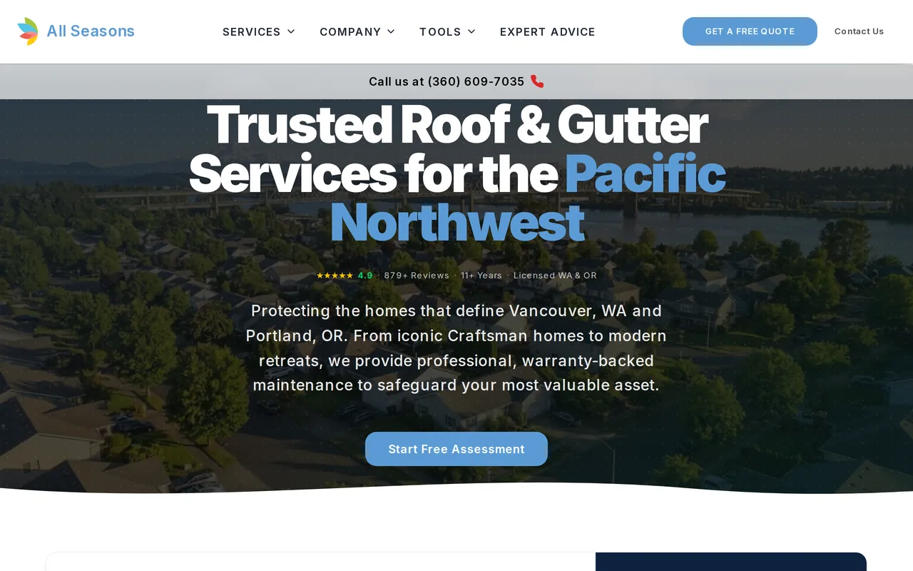Home page of the All Seasons Cleaning Services website